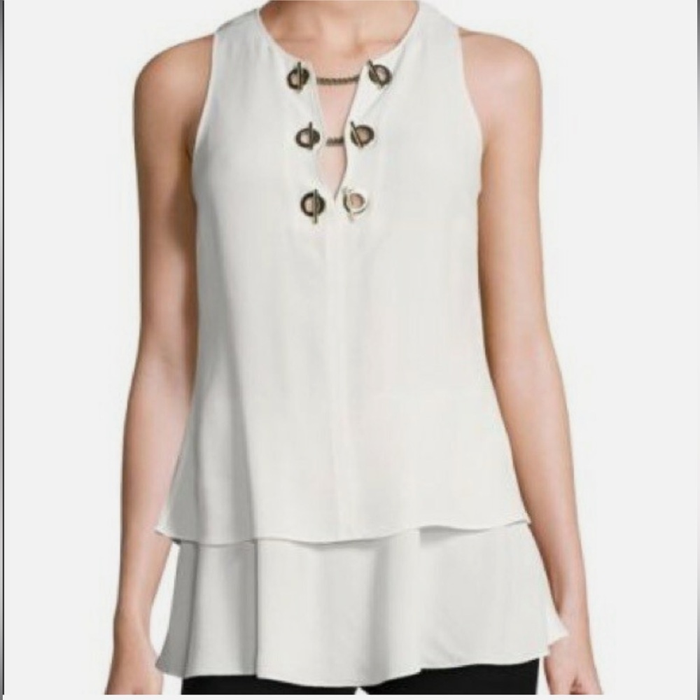 10 Crosby Derek Lam Ivory Silk blend Layered Sleeveless Grommet Lace-Up Top